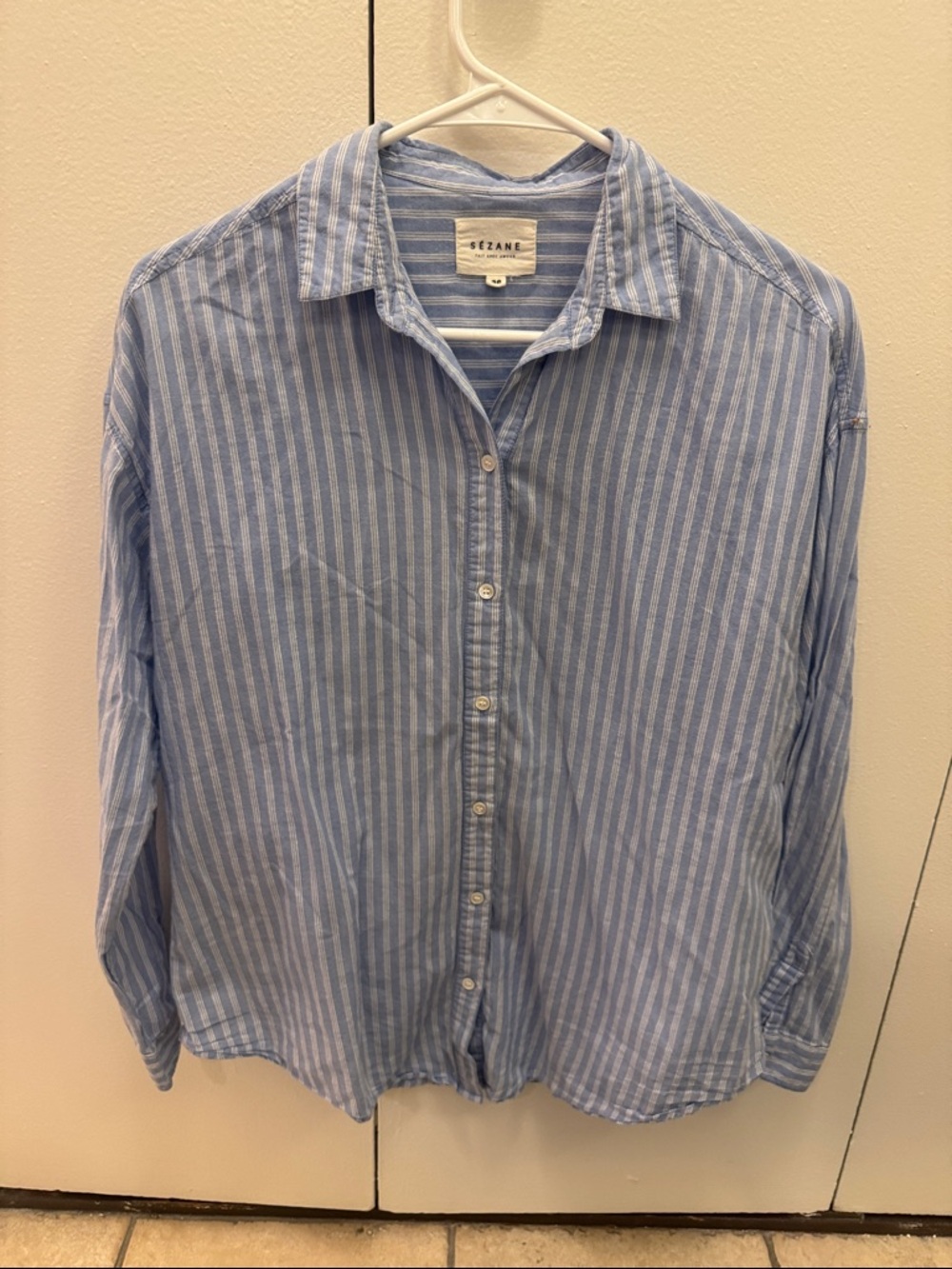 Light Blue Striped Casual Button-Down Shirt